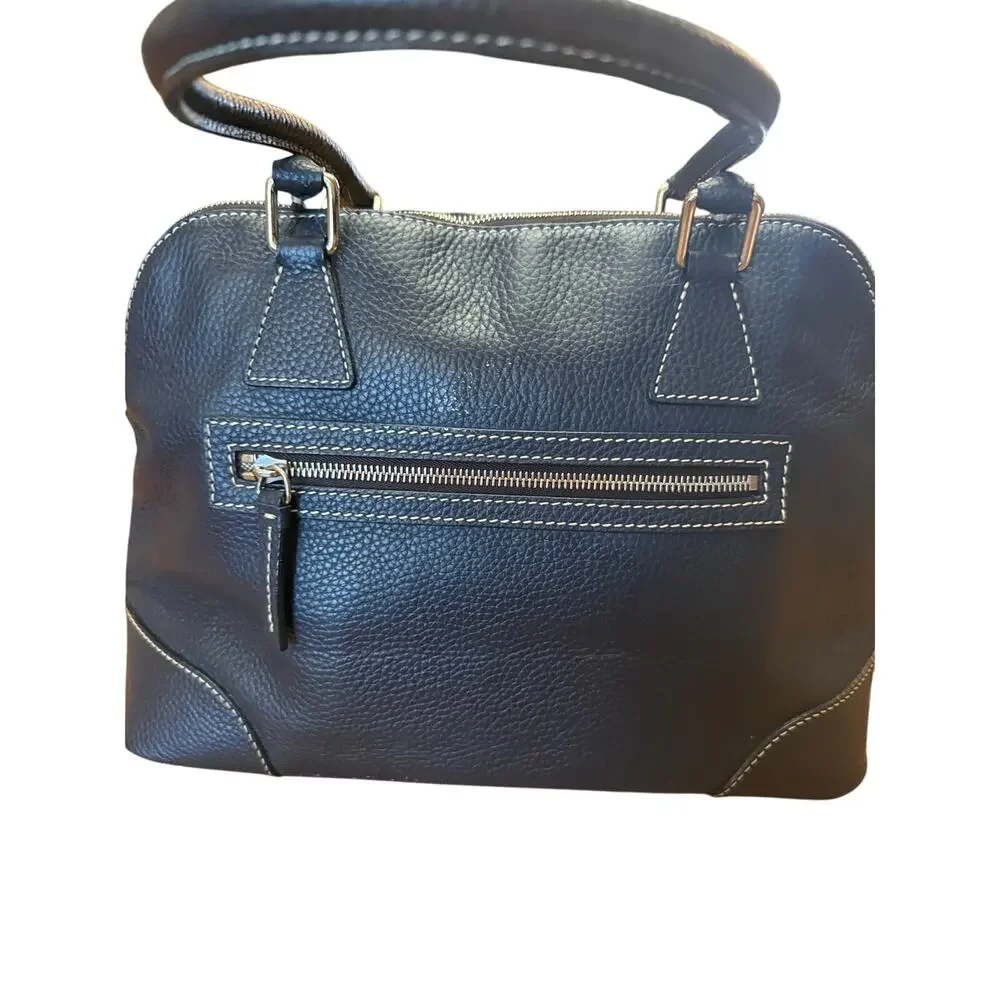 Dooney and Bourke Marine blue pebbled leather domed satchel w/wristlet key fob